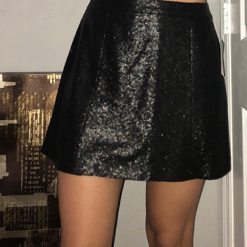Black sequin mini skater skirt